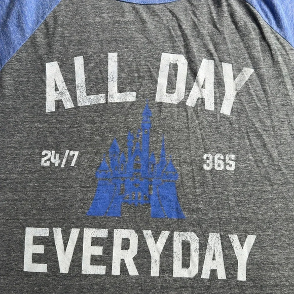 Disney Parks 3/4 Sleeve T Shirt All Day Everyday Womens/Unisex XLg Gray Blue Tee - Picture 3 of 6